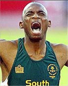 South Africa's Mbulaeni Mulaudzi winning the 800m